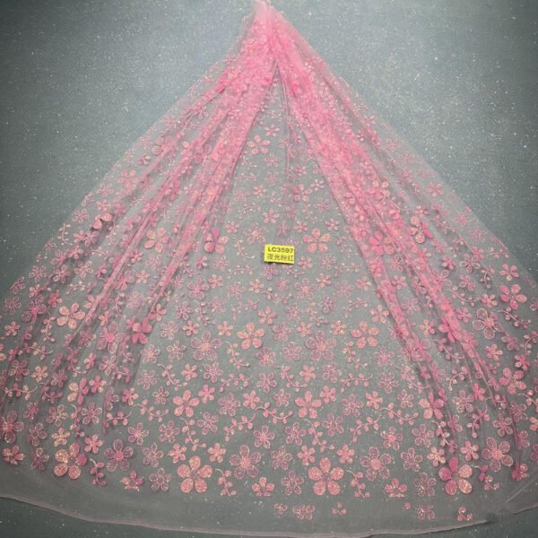 LC3688 Moonlight Floral Glitter Tulle Fabric