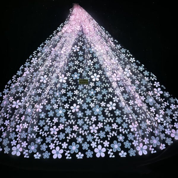 LC3594 Moonlight Floral Glitter Tulle Fabric
