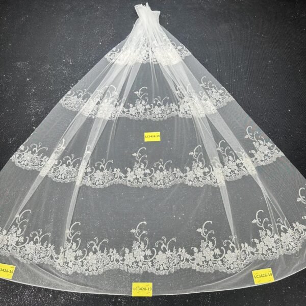 LC3428-19 Pure Silver Bridal Glitter Lace