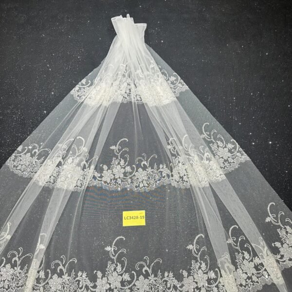 LC3428-19 Pure Silver Bridal Glitter Lace
