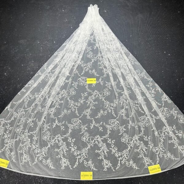 LC3591-18 Pure Silver Bridal Glitter Lace