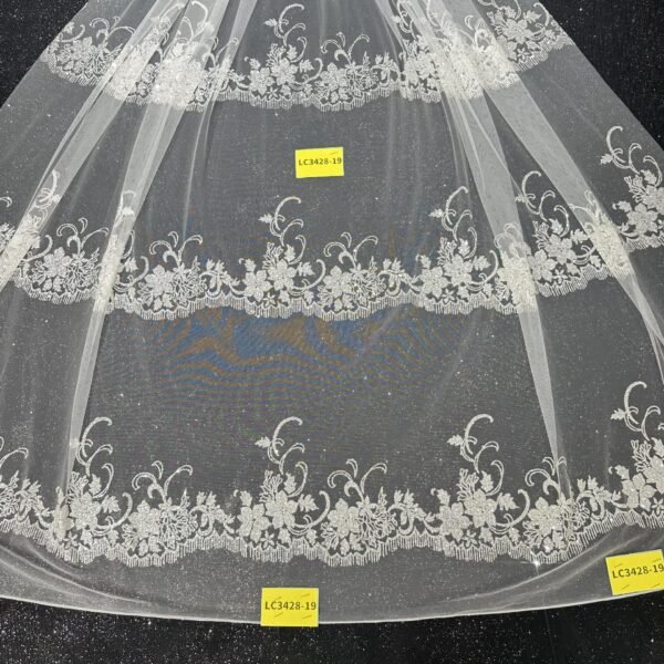 LC3428-19 Pure Silver Bridal Glitter Lace
