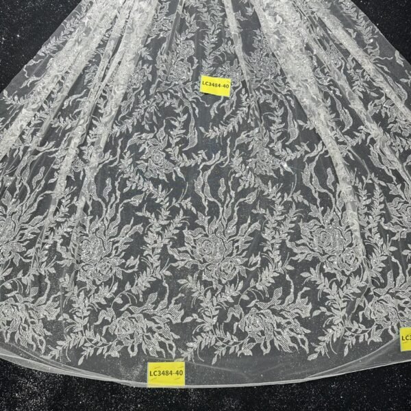 LC3483-40 Pure Silver Bridal Glitter Lace