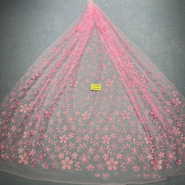 LC3594 Moonlight Floral Glitter Tulle Fabric