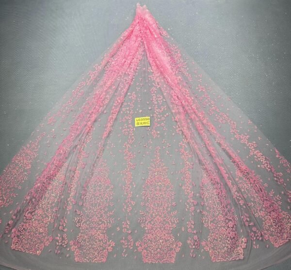 LC3550 Moonlight Floral Glitter Tulle Fabric