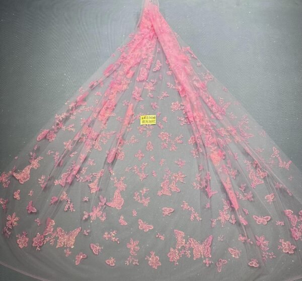 LC3306 Moonlight Floral Glitter Tulle Fabric