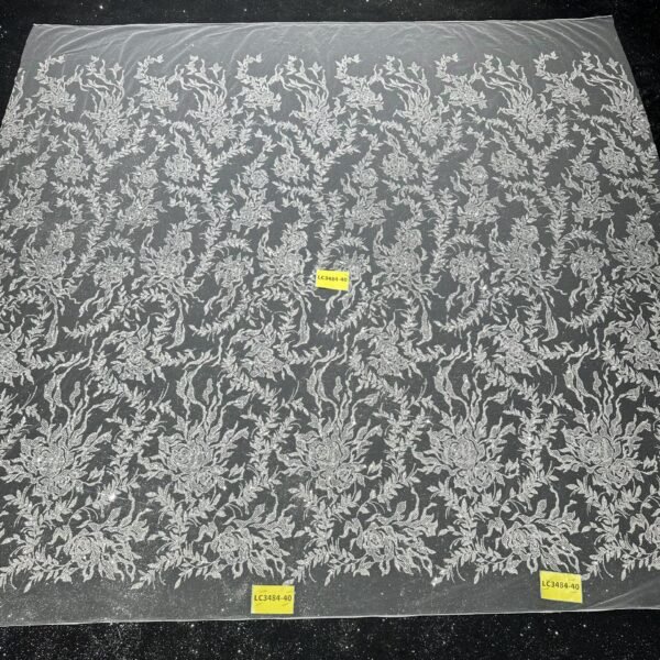 LC3483-40 Pure Silver Bridal Glitter Lace