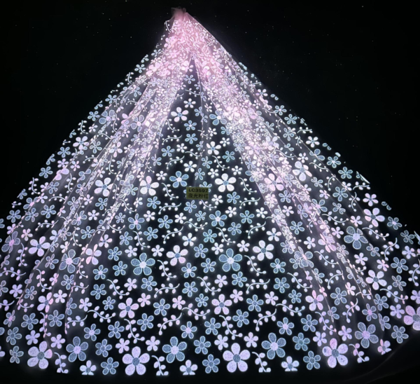 LC3641 Moonlight Floral Glitter Tulle Fabric