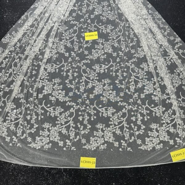 LC3595-22 Pure Silver Bridal Glitter Lace
