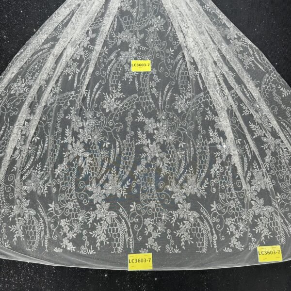 LC3603-7 Pure Silver Bridal Glitter Lace