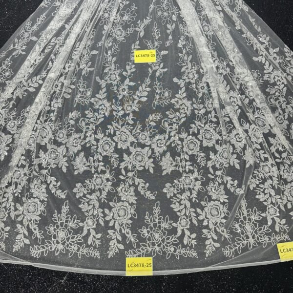 LC3478-25 Pure Silver Bridal Glitter Lace