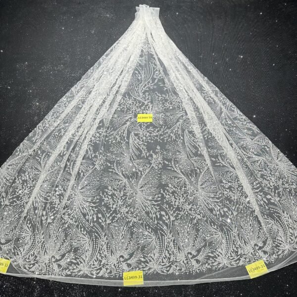 LC3499-31 Pure Silver Bridal Glitter Lace