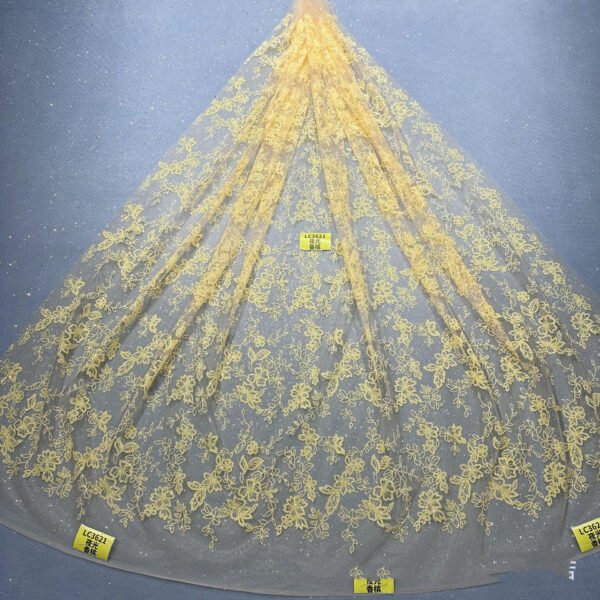 LC3621 Moonlight Floral Glitter Tulle Fabric