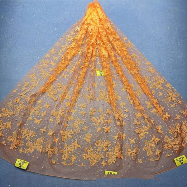 LC3624 Moonlight Floral Glitter Tulle Fabric