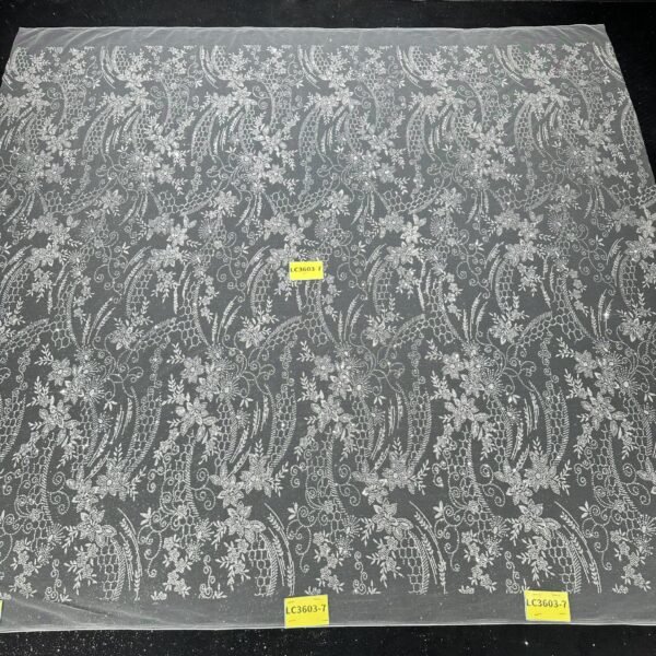 LC3603-7 Pure Silver Bridal Glitter Lace