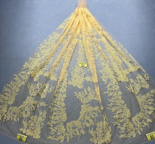 LC3629-2 Moonlight Floral Glitter Tulle Fabric