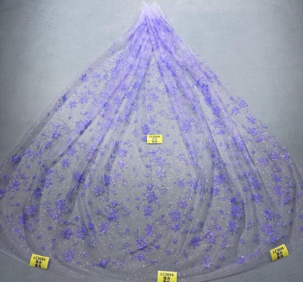 LC3597 Moonlight Floral Glitter Tulle Fabric