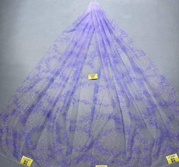 LC3687 Moonlight Floral Glitter Tulle Fabric