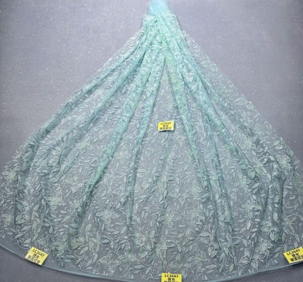 LC3647 Moonlight Floral Glitter Tulle Fabric