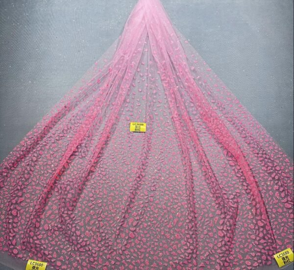 LC3680 Moonlight Floral Glitter Tulle Fabric