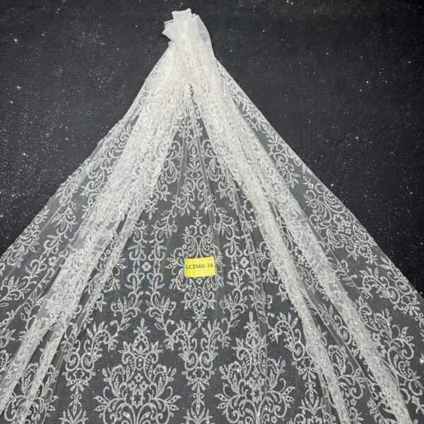LC3566-38 Pure Silver Bridal Glitter Lace