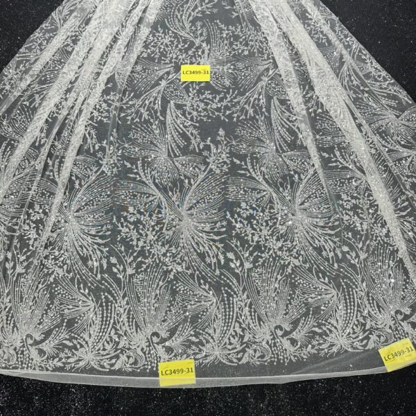 LC3499-31 Pure Silver Bridal Glitter Lace