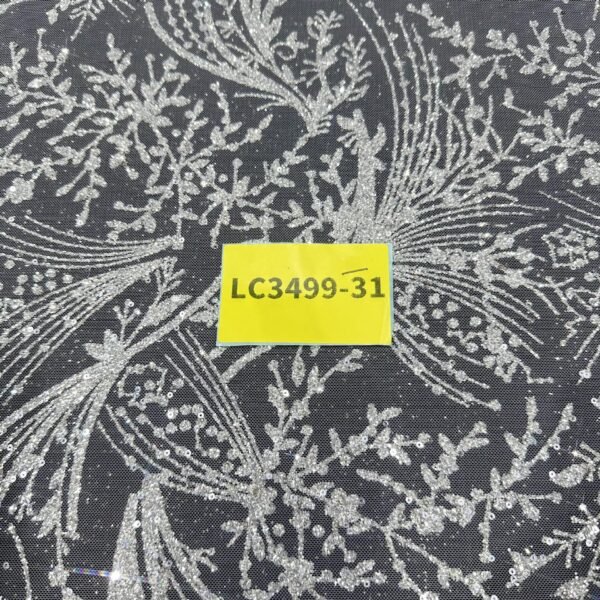 LC3499-31 Pure Silver Bridal Glitter Lace