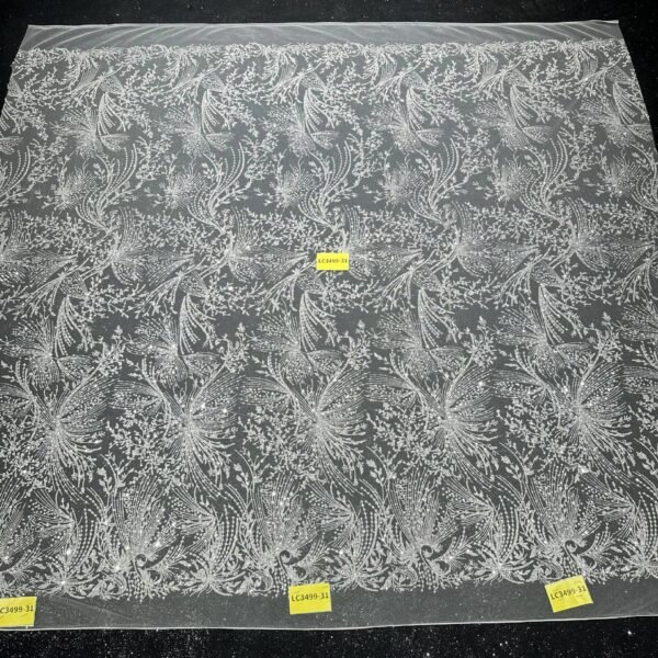 LC3499-31 Pure Silver Bridal Glitter Lace