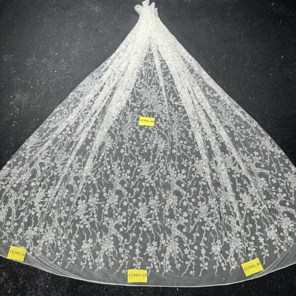 LC3501-30 Pure Silver Bridal Glitter Lace