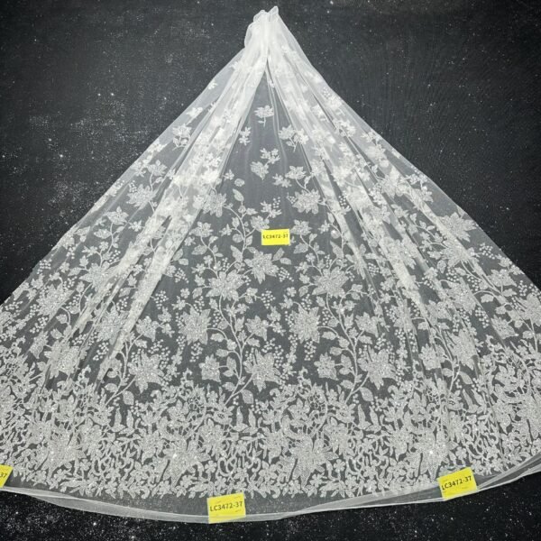 LC3472-37 Pure Silver Bridal Glitter Lace