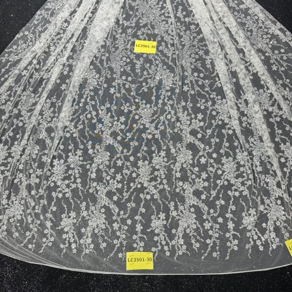 LC3501-30 Pure Silver Bridal Glitter Lace