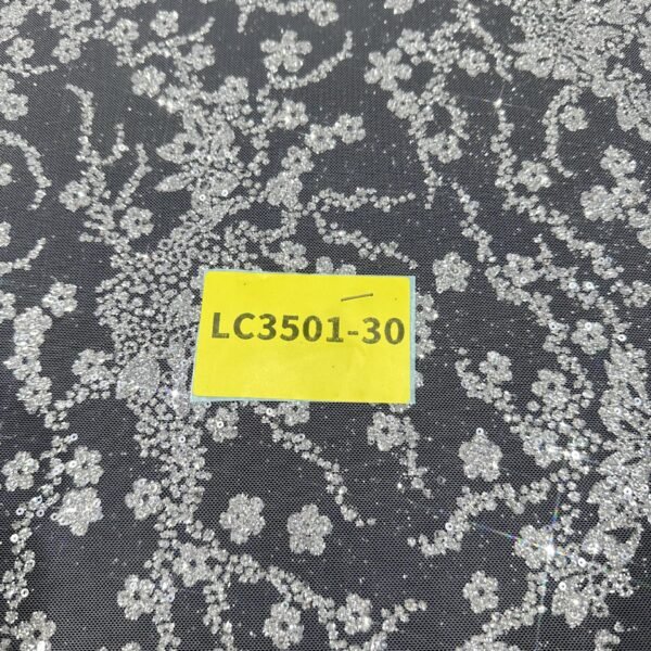 LC3501-30 Pure Silver Bridal Glitter Lace