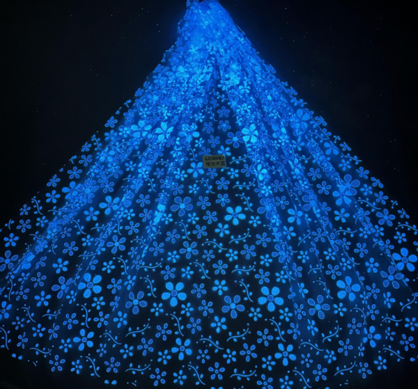 LC3597 Moonlight Floral Glitter Tulle Fabric