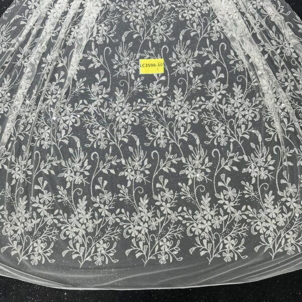 LC3598-10 Pure Silver Bridal Glitter Lace