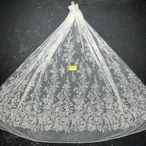 LC3238-35 Pure Silver Bridal Glitter Lace
