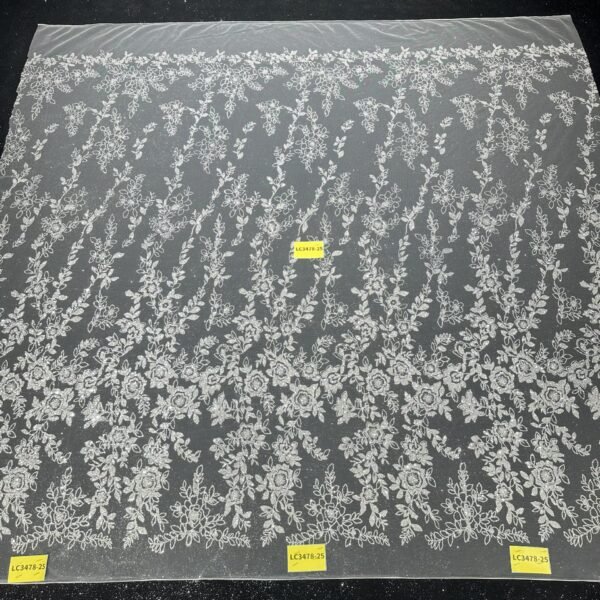 LC3478-25 Pure Silver Bridal Glitter Lace