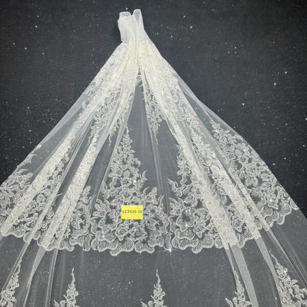 LC3426-16 Pure Silver Bridal Glitter Lace