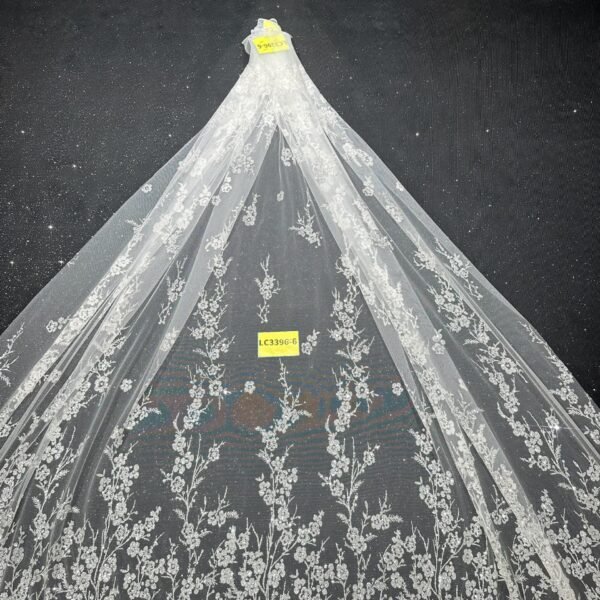 LC3396-6 Pure Silver Bridal Glitter Lace