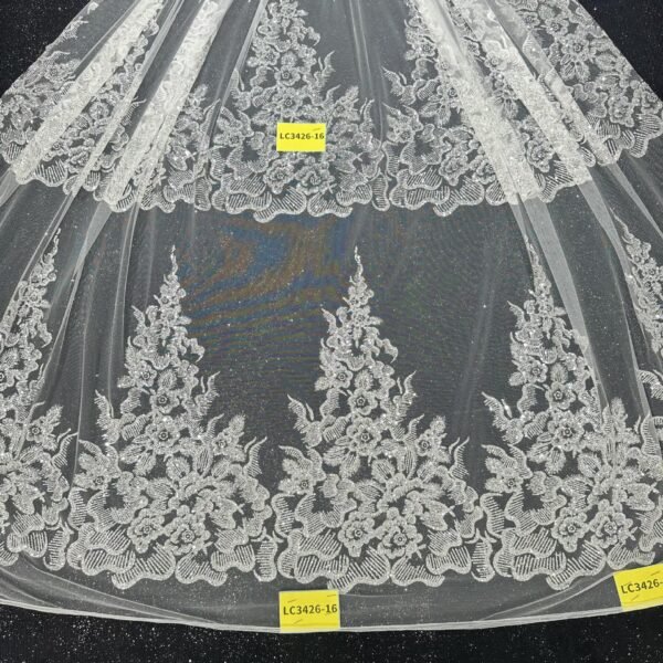 LC3426-16 Pure Silver Bridal Glitter Lace