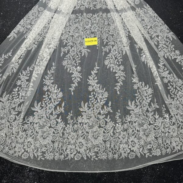 LC3470-36 Pure Silver Bridal Glitter Lace