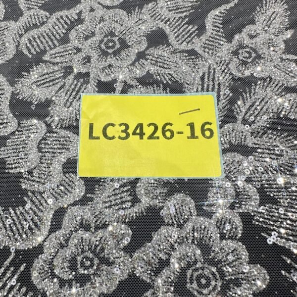 LC3426-16 Pure Silver Bridal Glitter Lace