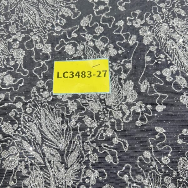 LC3483-27 Pure Silver Bridal Glitter Lace