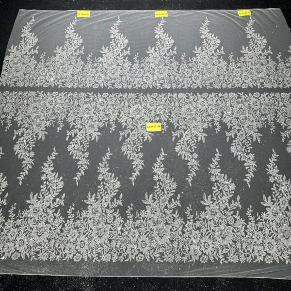 LC3470-36 Pure Silver Bridal Glitter Lace