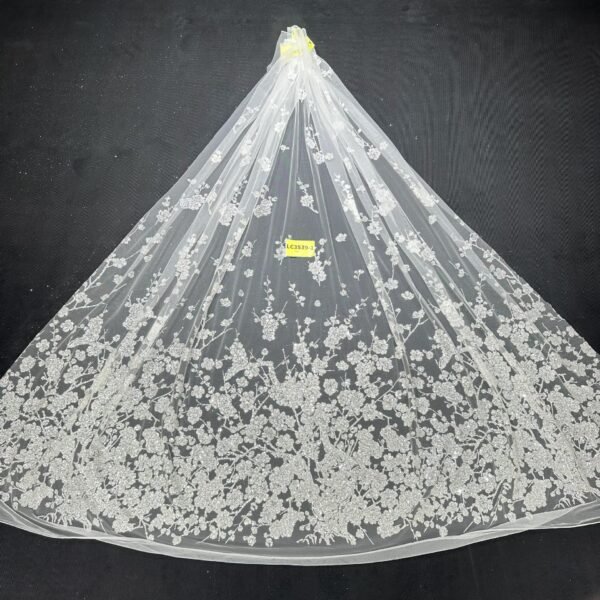 LC3539-1 Pure Silver Bridal Glitter Lace