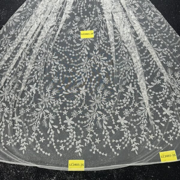 LC3485-26 Pure Silver Bridal Glitter Lace