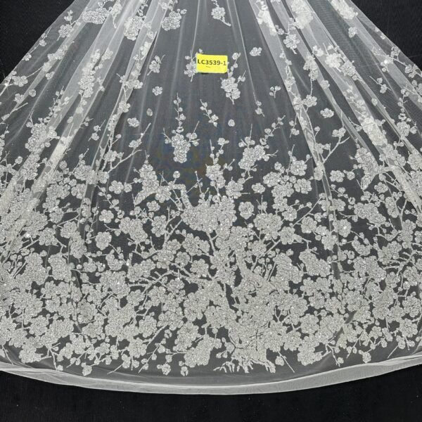 LC3539-1 Pure Silver Bridal Glitter Lace