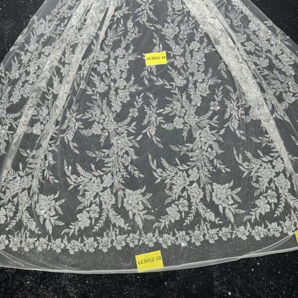 LC3552-33 Pure Silver Bridal Glitter Lace