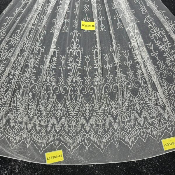 LC3589-46 Pure Silver Bridal Glitter Lace