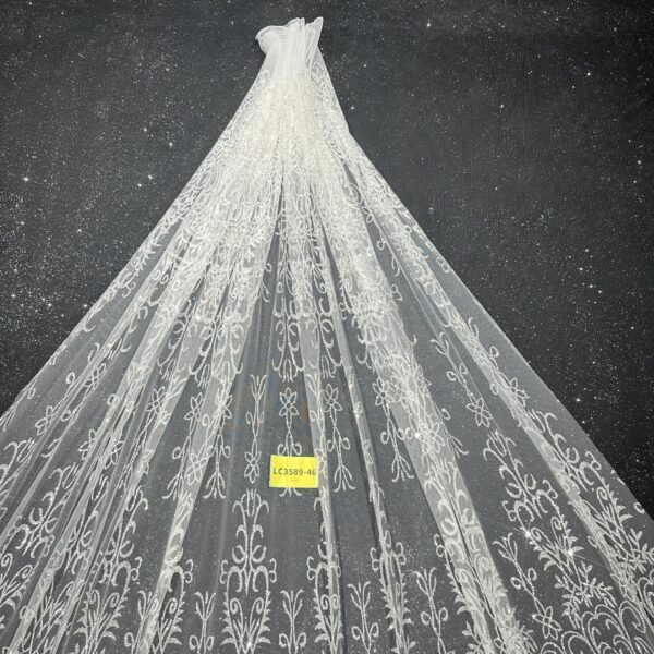 LC3589-46 Pure Silver Bridal Glitter Lace