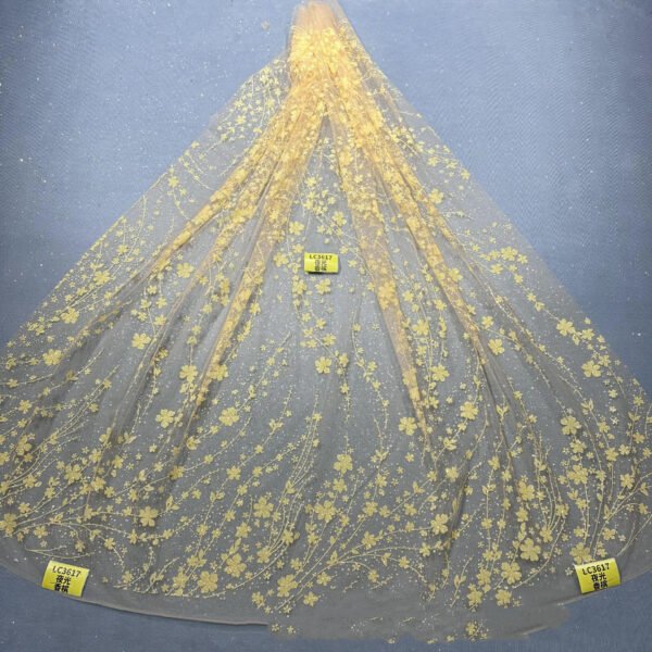 LC3624 Moonlight Floral Glitter Tulle Fabric
